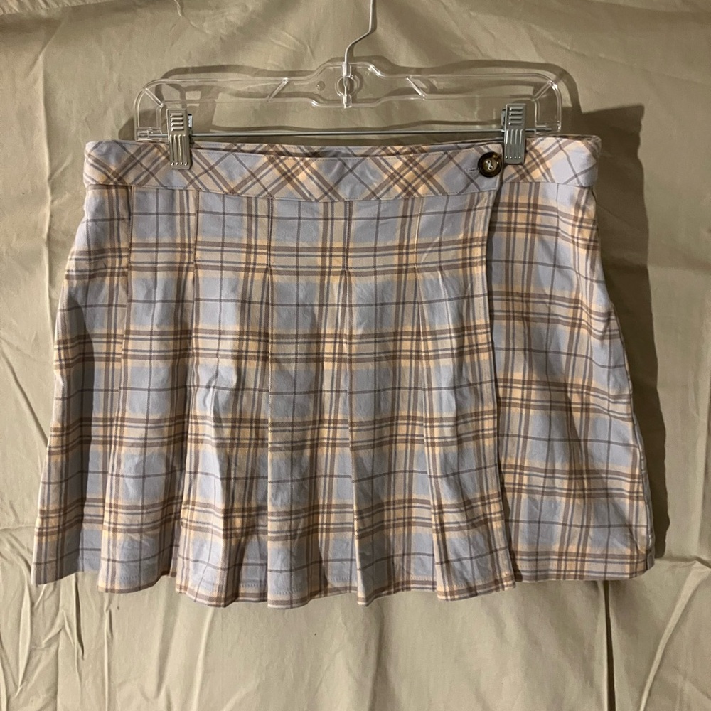 Plaid Mini Skirt in Blue and Tan
